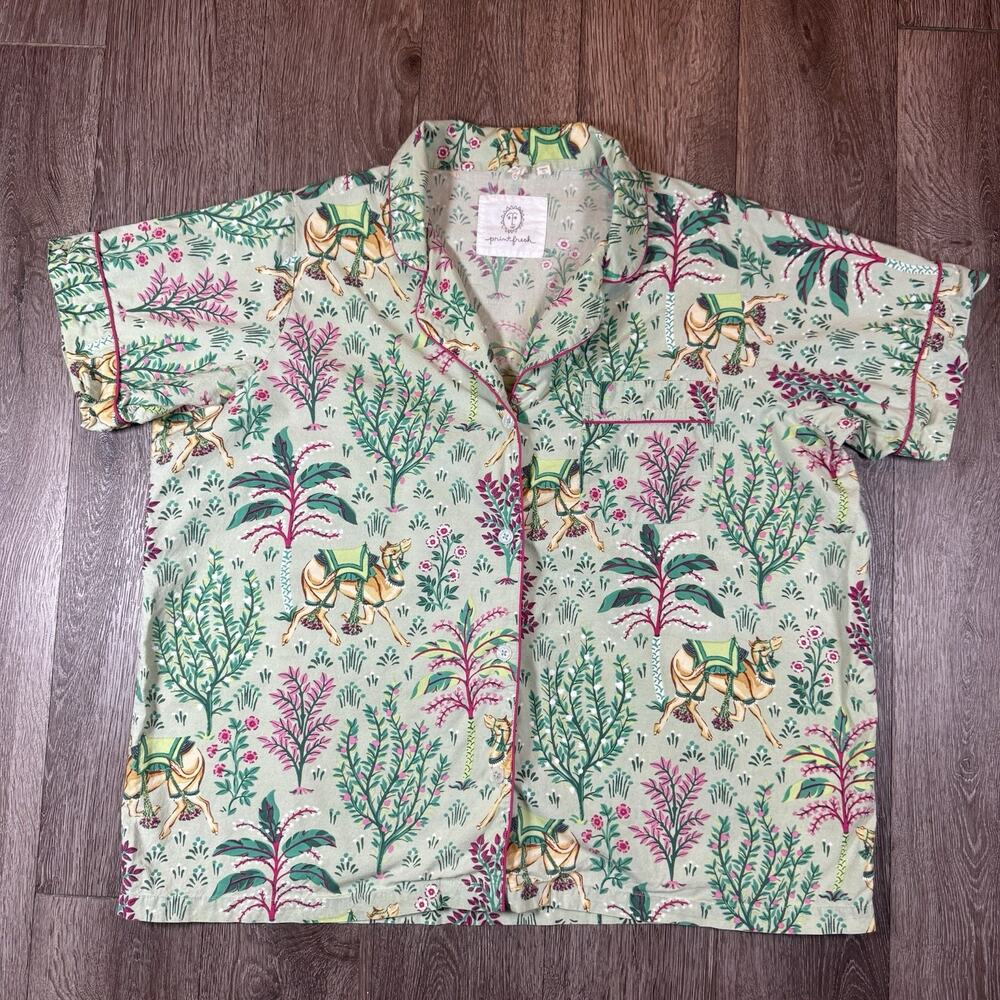 Printfresh Organic Cotton Camel Botanical Print Pajama Top Women's Size 1X
